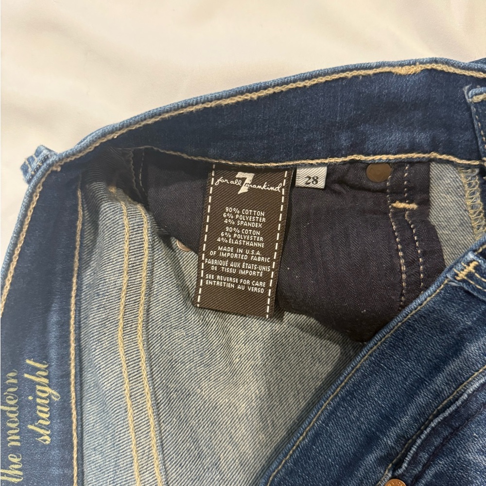 Vintage 7 For All Mankind Distressed Indigo Straight Jeans - Picture 4 of 4